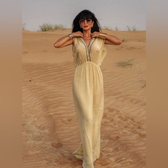 Zara dress maxi flowy butter yellow beaded embroidered boho summer vacation - Picture 2 of 16